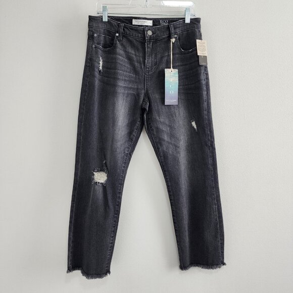 NWT Liverpool Kennedy Crop Straight Jeans Size 28 Black Distressed 90s Y2K - Picture 1 of 8